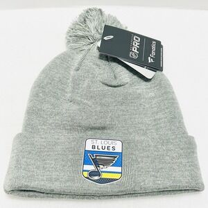Fanatics St. Louis Blues Authentic Pro Home Ice Beanie‎ Hat Cap Pom Cuffed Gray